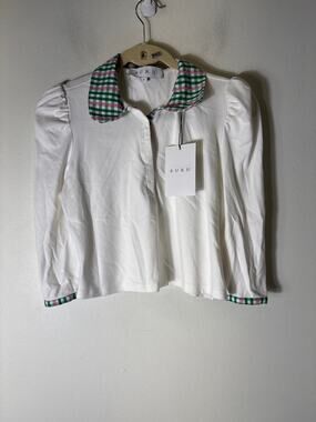 NWT Buru White Cropped Peter Pan Tee Sz S